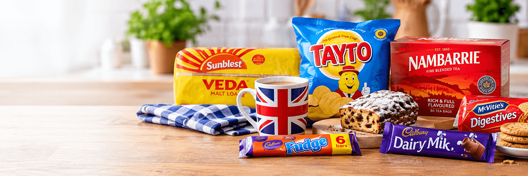 British and Irish foods including Veda, Tayto, tea, biscuits and chocolate